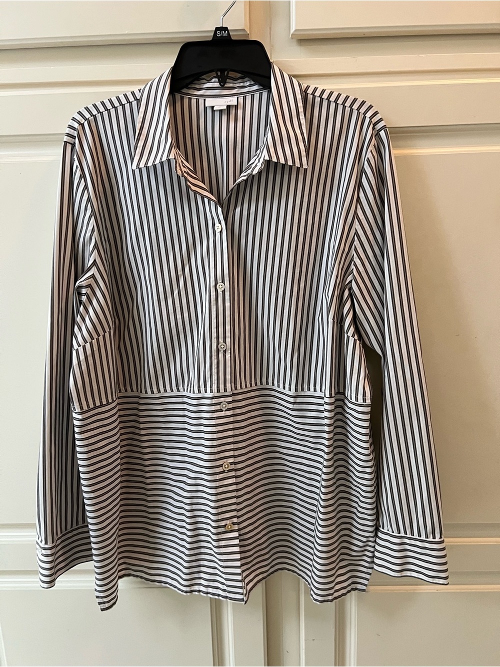 J. Jill Gray and White Vertical Stripe Button-Down Shirt